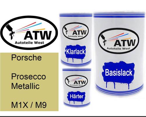 Porsche, Prosecco Metallic, M1X / M9: 500ml Lackdose + 500ml Klarlack + 250ml Härter - Set, von ATW Autoteile West.
